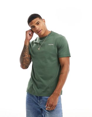 Calvin Klein micro logo interlock T-shirt in dark gray-Green