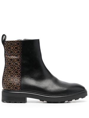 Calvin Klein monogram-print leather ankle boots - Black