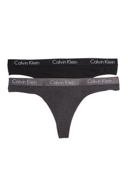 Calvin Klein Motive Stretch Cotton Thong - Pack of 2 in Y78 Charcoal/bl