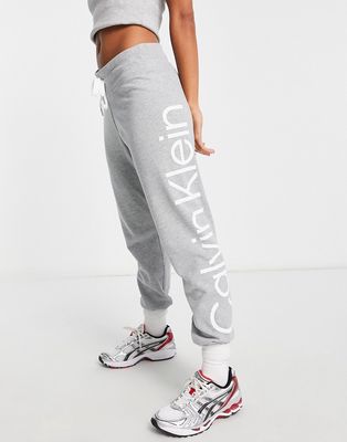 Calvin Klein Performance large logo cuffed sweatpants in gray