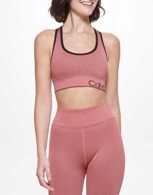 Calvin Klein Performance ribbed logo band sports bra - part of a set-Red