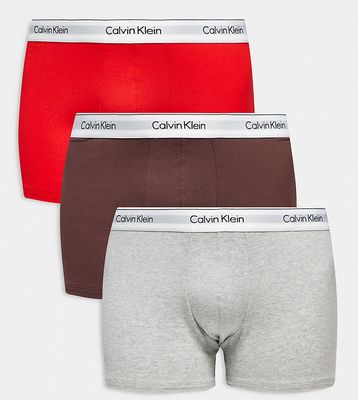 Calvin Klein Plus 3-pack trunks in gray, brown and red-Multi