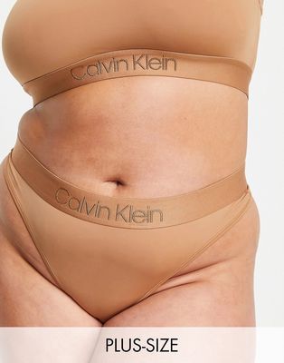 Calvin Klein Plus Size Circle Of Women microfiber thong in sandalwood - TAN-Brown