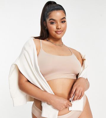 Calvin Klein Plus Size Form To Body unlined bralette bra with tonal logo in cedar-Neutral