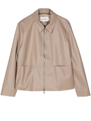Calvin Klein regenerated-leather zip-up jacket - Neutrals