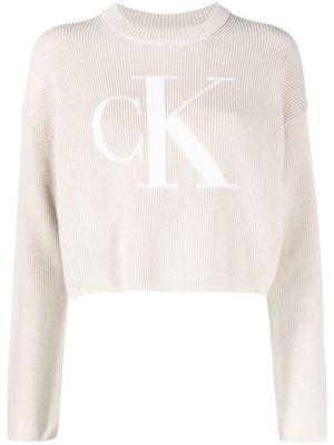 Calvin Klein ribbed-knit logo-patch jumper - Neutrals