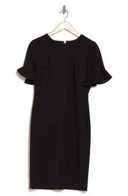 Calvin Klein Ruffle Short Sleeve Sheath Dress in Black