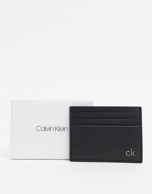 Calvin Klein smooth leather card holder in black