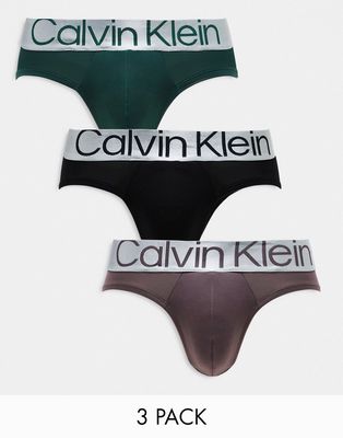 Calvin Klein steel 3-pack briefs in black, pink and green
