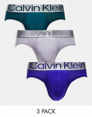 Calvin Klein steel 3-pack briefs in blue, gray and teal-Multi