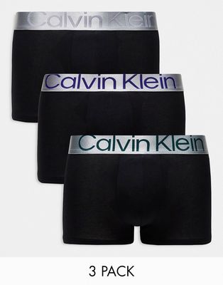 Calvin Klein steel 3-pack trunks with contrast logo waistband in black