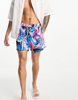 Calvin Klein swim shorts in pink and blue paint spill print