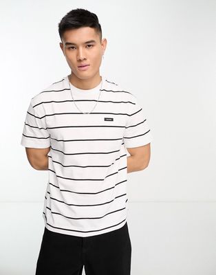 Calvin Klein tape logo comfort fit stripe T-shirt in white