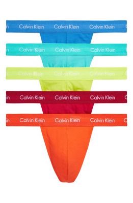 Calvin Klein The Pride Edit Assorted Five Pack Stretch Cotton Thongs in Blue/Cherry Multi