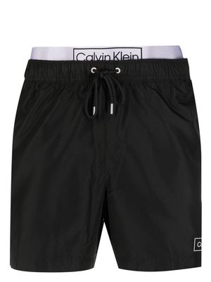Calvin Klein Underwear double-waistband drawstring swim-shorts - Black