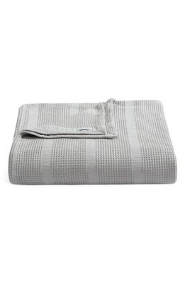 Calvin Klein Waffle Weave Stripe Cotton Blanket in Grey