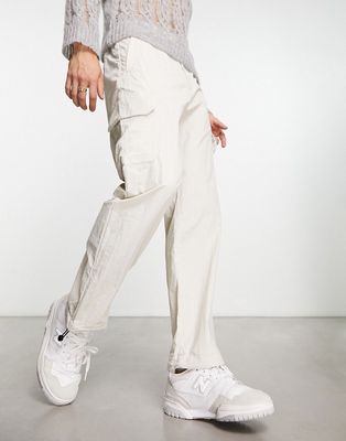 Calvin Klein wide leg crinkle cargo pants in beige-Neutral