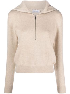 Calvin Klein zip-front logo-embroidered jumper - Neutrals