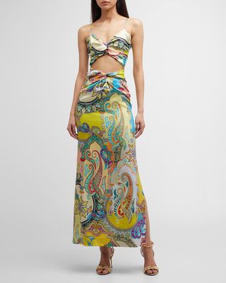 Calypso Twisted Cutout Paisley-Print Maxi Dress