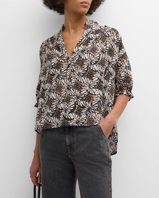 Cam Abstract-Print Elbow-Sleeve Cotton Top