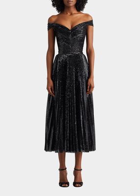 Camari Sequin-Embellished Off-the-Shoulder Gown