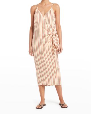 Camaya Striped Linen Midi Wrap Dress