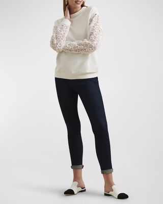 Cambo Lace-Sleeve Crewneck Sweatshirt