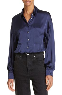 CAMI NYC Belkis Silk Charmeuse Shirt Bodysuit in Navy