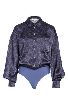 CAMI NYC Belkis Silk Charmeuse Shirt Bodysuit in Stamp Floral