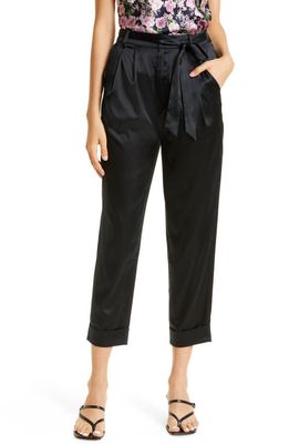 CAMI NYC Hadar Belted Stretch Silk Satin Trousers in Black