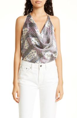 CAMI NYC Jackie Cowl Halter Neck Silk Camisole in Patchwork Paisley
