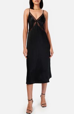 CAMI NYC Marilyn Lace Trim Silk Midi Slipdress in Black 