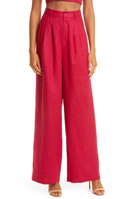CAMI NYC Rylie High Waist Wide Leg Linen Trousers in Raspberry