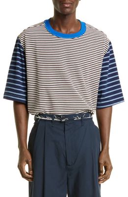 Camiel Fortgens Big Stripe Oversize Stretch Cotton T-Shirt in Brown/White/Blue Stripe