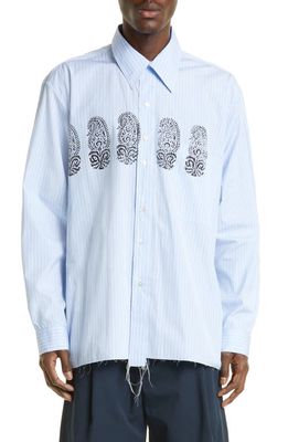 Camiel Fortgens Block Print Oversize Cotton Button-Up Shirt in Stripe