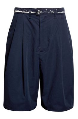 Camiel Fortgens Pleated Cotton Suiting Shorts in Navy
