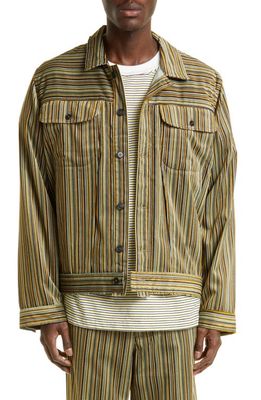 Camiel Fortgens Stripe Velvet Shirt Jacket in Multi Green Stripe
