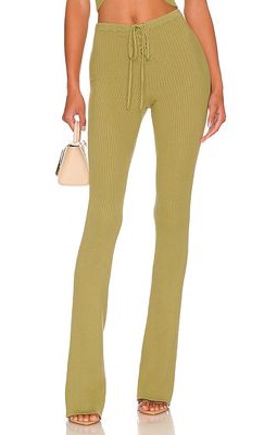 Camila Coelho Artemis Lace Up Knit Pant in Green