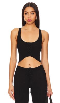 Camila Coelho Artemis Lace Up Knit Top in Black