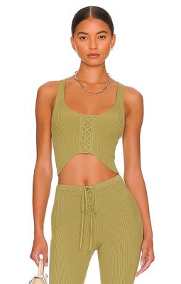 Camila Coelho Artemis Lace Up Knit Top in Green