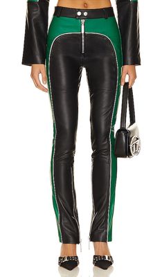 Camila Coelho Biker Leather Pants in Green,Black