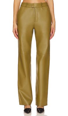 Camila Coelho Rhodes Leather Pants in Olive