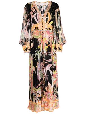Camilla abstract-pattern print silk dress - Black
