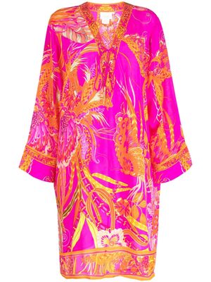 Camilla abstract-pattern print silk dress - Pink