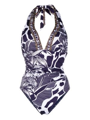 Camilla animal-print halterneck swimsuit - Multicolour