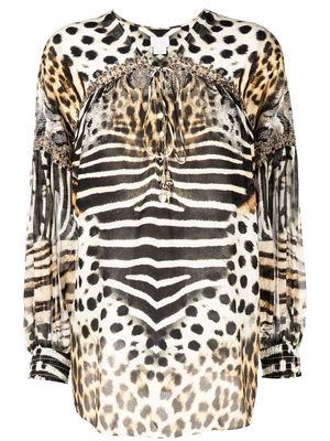 Camilla animal-print silk blouse - Brown