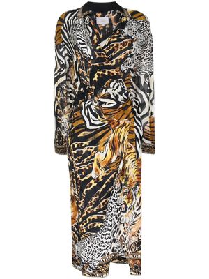 Camilla animal-print silk wrap dress - White
