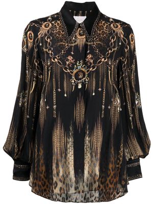 Camilla baroque-print silk shirt - Black