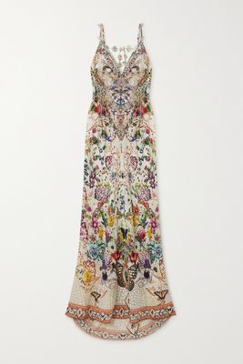 Camilla - Bead-embellished Appliquéd Silk Crepe De Chine Maxi Dress - White
