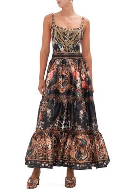 Camilla Beaded Mixed Print Tiered Maxi Skirt in A Night At The Opera